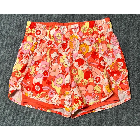 Pants - Avia Women's Orange Athletic Shorts Size S Outer Short Inner Brief Floral Print